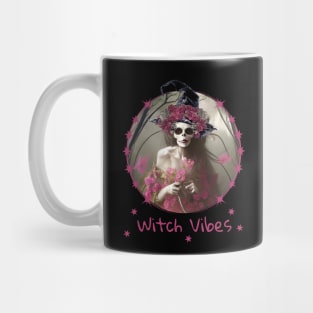 Good Witch and flowers in dark forest for cute Halloween,scary, spooky gothic floral lady Mug